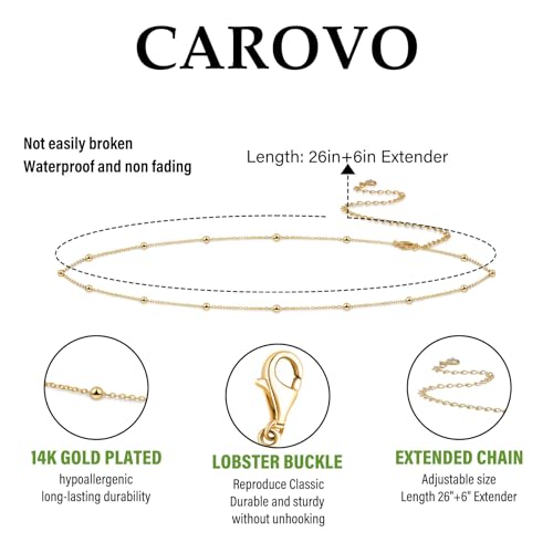 CAROVO Belly Waist Chain for Women 14K Gold Silver Plated Layered Body Chains Boho Cuban Figaro Pearl Heart Coin Satellite Bead Belly Chain Sexy Bikini Body Jewelry for Women Adjustable - style: F:Bead GD