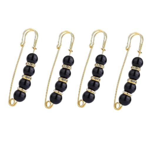 Faux Pearl Brooch Set for Women, Sweater Shawl Clips with Safety Pin Clasp, Clothing Accessories for Dresses, Cardigans, Scarves, and Hats - color: black, size: 4