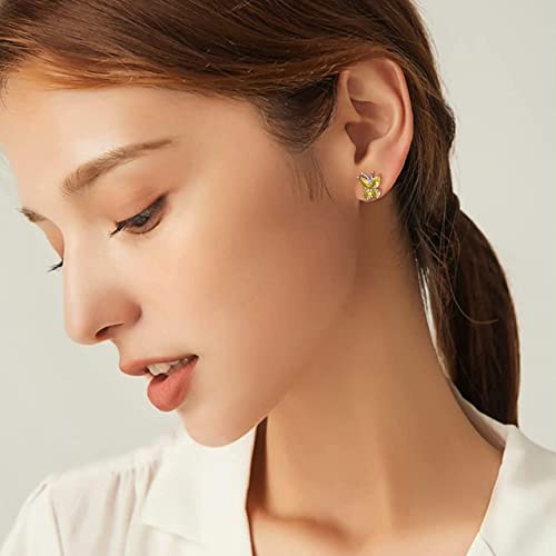 Bestyle Gold Butterfly Earrings for Women, Dainty Cute Birthstone Studs Hypoallergenic Jewelry, Great Birthday Gift - style: 11.November (Citrine)-STUD