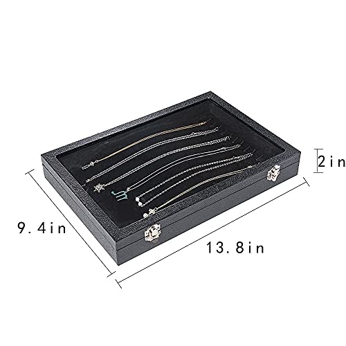 Vertical Necklace Holder Organizer,Necklace Storage,Necklace Organizer Box,Jewelry Tray with Glass Lid (Black Velvet)