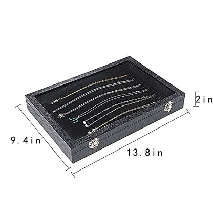Vertical Necklace Holder Organizer,Necklace Storage,Necklace Organizer Box,Jewelry Tray with Glass Lid (Black Velvet)