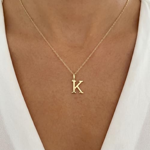 14K Solid Gold Initial Letter Charm Pendant for Women - Personalized Block Letter Add On Charm (A to Z All Letters) - color: K