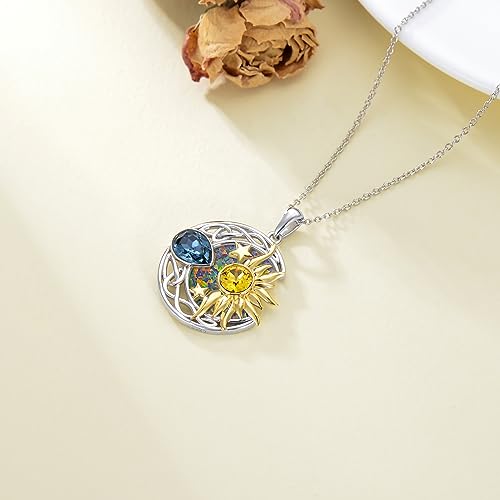 AOBOCO 925 Sterling Silver Moon Sun Star Necklace Celtic Jewelry for Women Girls - color: Silver&Gold&Orange&Purple