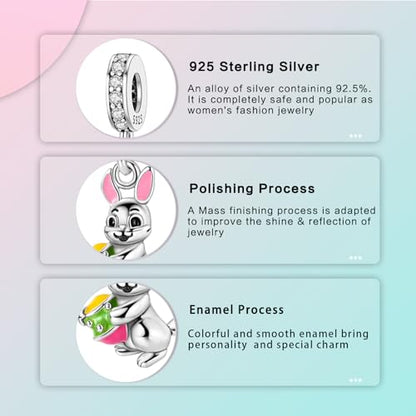 LUXILLA Charms for Bracelets & Necklace 925 Sterling Silver Charms Elephant Happy Birthday Charm Fit for Valentine's Day Mother's Day Jewelry Gift for Women - color: Easter Bunny Charm