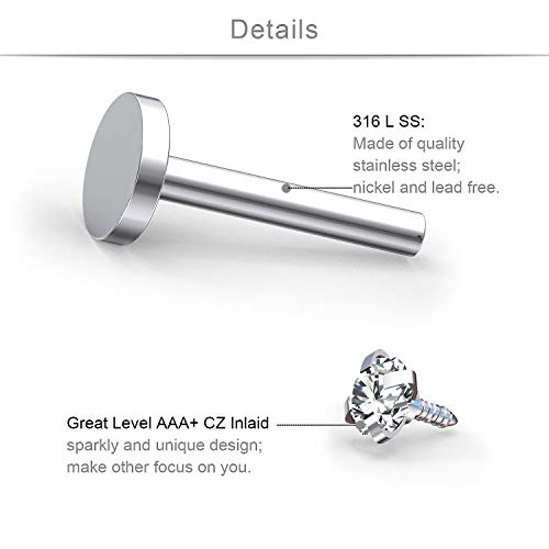 SCERRING 16G Lip Rings 6mm 8mm 10mm Acrylic & Stainless Steel Labret Monroe Lip Ring Tragus Rook Helix Earring Stud Piercing Jewelry with 2mm CZ 20-40PCS - style: 40PCS - 10mm