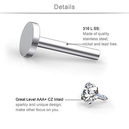 SCERRING 16G Lip Rings 6mm 8mm 10mm Acrylic & Stainless Steel Labret Monroe Lip Ring Tragus Rook Helix Earring Stud Piercing Jewelry with 2mm CZ 20-40PCS - style: 40PCS - 8mm