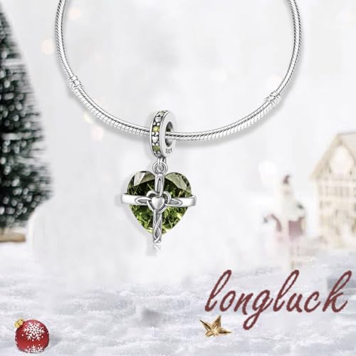 Birthstone Charms 925 Sterling Silver Heart Charms for Bracelets and Necklaces Birthday Day Christmas Gifts For Women - color: H-August