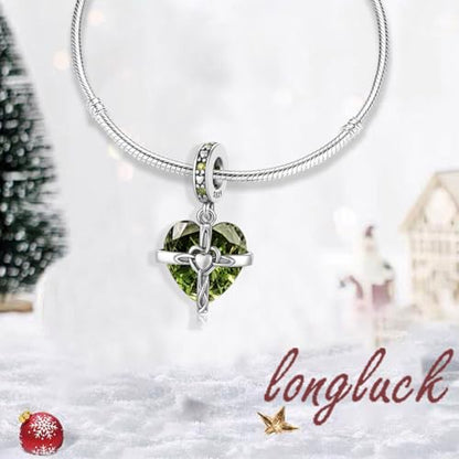 Birthstone Charms 925 Sterling Silver Heart Charms for Bracelets and Necklaces Birthday Day Christmas Gifts For Women - color: H-August