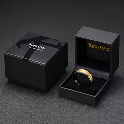 King Will Classic Tungsten Carbide Ring Brushed Two Grooved Center Hammered Design Mens Wedding Band for Men | Black/Silver/Gold, 8mm, Men's Wedding Band, Grooved, Comfort Fit, Everyday Wear - color: C-Gold&Black 8mm