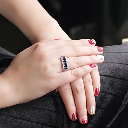 Uloveido Beautiful Women's 7 Stones Wedding Band Oval Cubic Zirconia Engagement Anniversary Rings J501 - color: Platinum-Dark blue