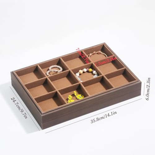 Wood Jewelry Organizer Tray, Bracelet Display (Brown, 2Pc, 12 Grids) | Stackable Jewelry Display, Bracelet Holder, Tangle-Free Bracelet Organizer, Watch Ring Storage - size: 12Grids+12Grids