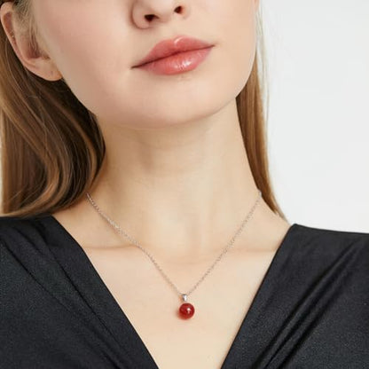 Natural Jade Necklace for Women Sterling Silver Adjustable Handmade Green Jade Pendant Necklaces Healing Crystal Necklace Good Luck Gift for Her - style: Carnelian Necklace