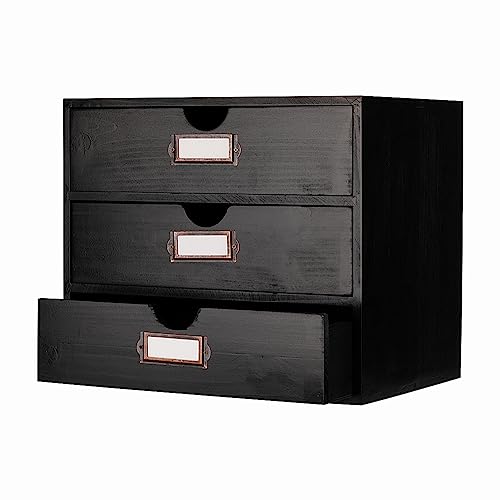 Large Wooden Drawers Wooden Box with Drawer Black | 3 Drawer Storage Box for Apothecary Cabinet, Apothecary Drawers，Desktop Organizer with Metal Handles for Office，Home - color: BLACK-LARGE03