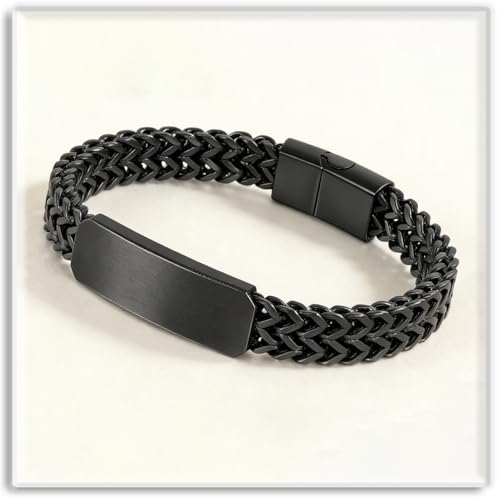 Xusamss Mens Cuban Link Bracelet Stainless Steel Double Layer Chain Jewelry Heavy Blank Bar Design Link Bracelet for Men - color: Black
