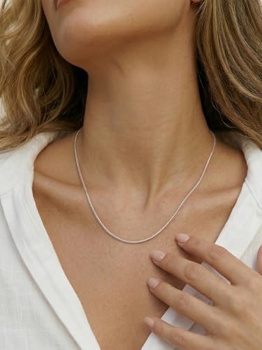 KeyStyle Round Snake Chain Necklace for Women, Hypoallergenic Jewelry Gift | 14K Gold Plated/Rose Gold/Silver/Black Stainless Steel Chain, 1/1.2/1.5/2mm, 14/16/18/20/22/24/26/28/30"+ 2" Extension - color: 1.2mm Sliver, size: 22 Inch