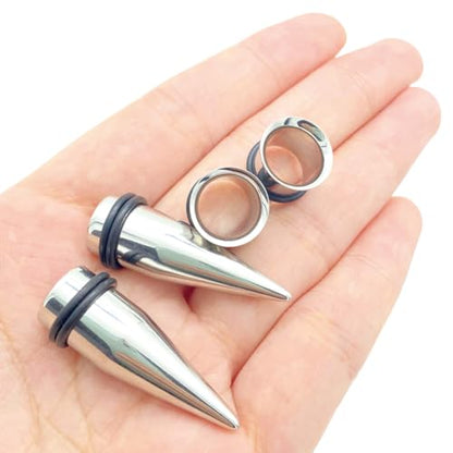 Pair of 7/16" 11mm Stainless Steel Black Tapers and Tunnels Ear Stretching Kit Gauges - color: Silver