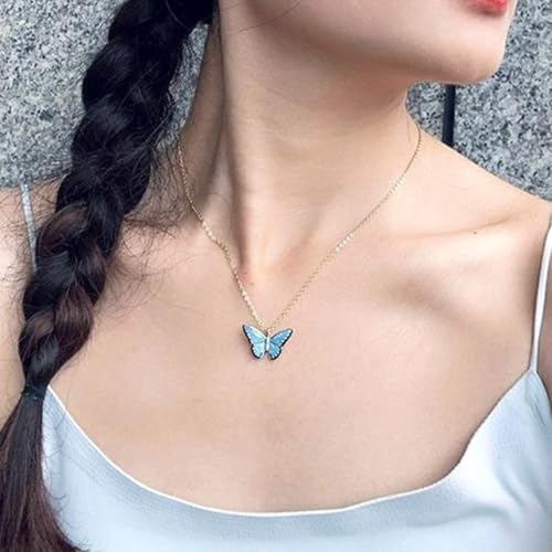 Gold Compass Charm Necklace for Women, Trendy Simple Dainty Inspirational Compass Butterfly Bow Knot Red Christmas Mug Sun Friendship Necklaces Graduation Gifts - style: Blue Butterfly