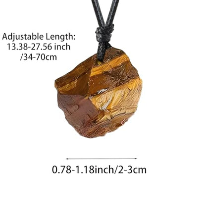 FANASY Natural Raw Crystal Necklace for Women Irregular Stone Necklaces Spiritual Gemstone Pendant with Adjustable Rope - color: Tiger's Eye
