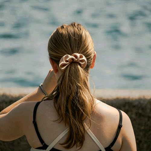 Silk Hair Ties Ponytail Holder Hairs Bow Ropes Elastics Hairtie Accessories Wide 0.8inch on Hair No Damage No Crease for Women Curly Thick Wavy Hair(30Pcs Earthy Yellow) - color: Earthy Yellow