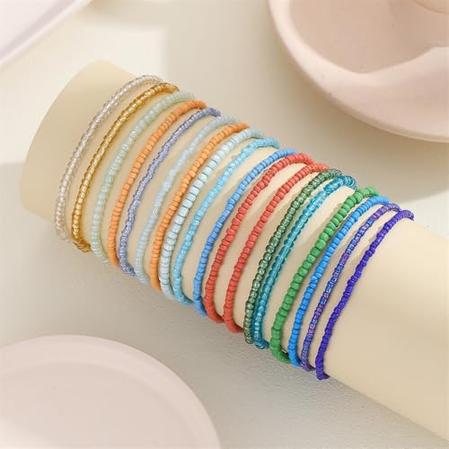 18Pcs Boho Stackable Beaded Bracelets for Women Colorful Handmade Multilayered Rice Beads Anklets Set Summer Beach Bohemian Jewelry Gift - color: Style 1 Multicolor B