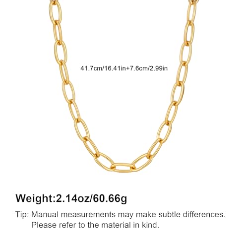 Chunky Necklace for Women 18K Gold Plated Statement Adjustable Thick Link Chains Paperclip Chain Choker Trendy Fashion Jewelry Gifts - style: Chian 193