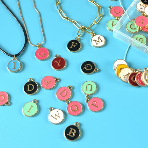 A-Z Letter Charms Round Enamel Alphabet Initial Pendant for Jewelry Making,Double-Side for Necklace Bracelet Earring DIY Craft - color: 1 set(26pcs)-White