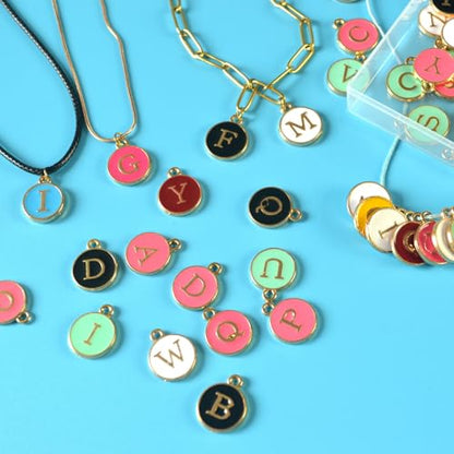 A-Z Letter Charms Round Enamel Alphabet Initial Pendant for Jewelry Making,Double-Side for Necklace Bracelet Earring DIY Craft - color: 1 set(26pcs)-Pink