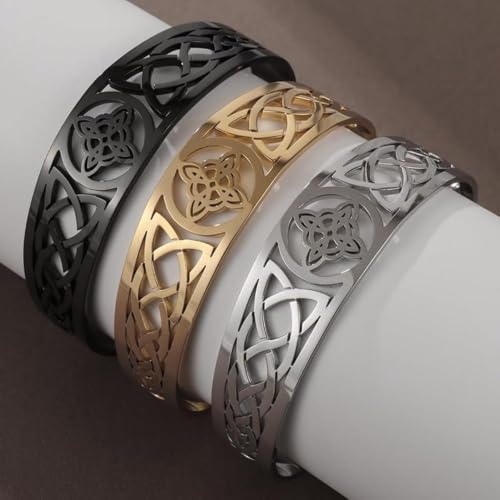Irish Knot Cuff Bracelet Retro Celtic Bangle for Men Women | Hollow Celtic Irish Knot design, 3 colors, wear-resistant stainless steel for daily wear of men women - color: black