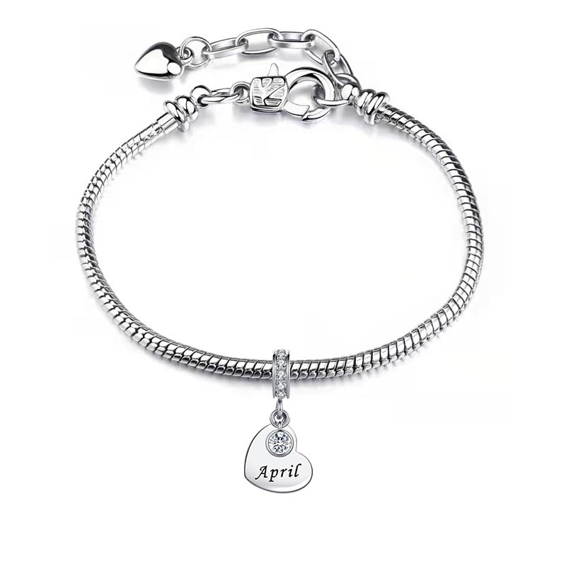 NARTGO January-December Birthstone Birthday Charm Heart Dangle Beads Jewelry Gift for Women Compatible with Pandora Bracelets & Necklaces - style: April Birthstone