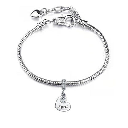 NARTGO January-December Birthstone Birthday Charm Heart Dangle Beads Jewelry Gift for Women Compatible with Pandora Bracelets & Necklaces - style: April Birthstone