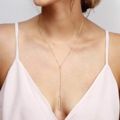 itianxi Gold Tiny Y Shaped Dainty Necklace 18K Gold Plated Cute Bar Vertical Lariat Necklace for Women - color: lariat
