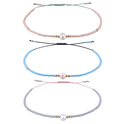 KELITCH 3 PCS Natural Pearls Bracelets Women Strand Thin Rope Friendship Bracelets Handmade Stack Charm Bracelets - color: 02Q