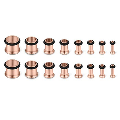 SCERRING 16PCS Ear Tunnels Stretching Kit Stainless Steel Gauge Plugs Set Single Flared Expanders 12G-00G (2mm-10mm) - color: 8Pairs - Rose Gold