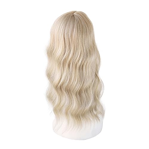 Synthetic Loose Water Wave Hair Topper With Bangs, Mixed Blonde | Clip in Hair Topper with Bangs Hair Toupee Hairpiece for Women Girls (18inch) - size: 18 Inch
