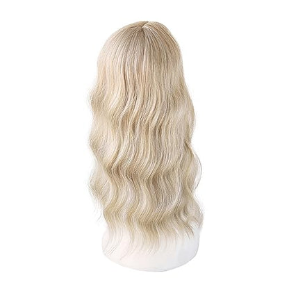 Synthetic Loose Water Wave Hair Topper With Bangs, Mixed Blonde | Clip in Hair Topper with Bangs Hair Toupee Hairpiece for Women Girls (18inch) - size: 18 Inch