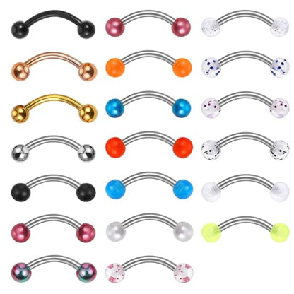 Yolev 20pcs 16g Eyebrow Piercing Jewelry Curved Barbell Eyebrow Rings 10mm | Stainless Steel, Vertical Labret, Lip Rook Piercing Jewelry, Tragus Lip Rings, For Women Men