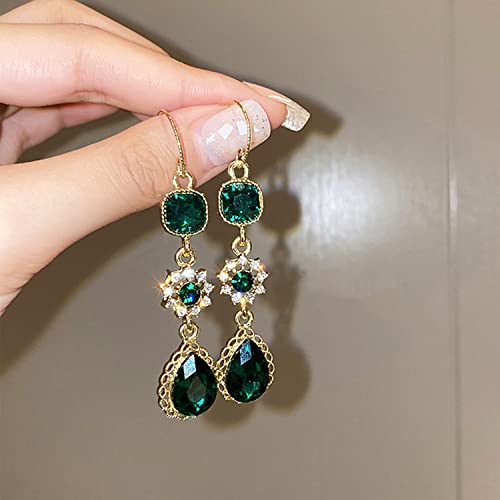 Crystal Earrings CXUEMH Teardrop Earrings for Women Blue and Green Dangle Earrings Elegant Earrings for Prom Emerald Green Earrings Formal Jewelry Crystal Drop Earrings - color: emerald