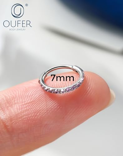 OUFER Nose Rings Surgical Steel Cartilage Earrings Tragus 316L Stainless Steel Helix Earrings Cartilage Earring 14G/16G/18G/20G Hinged Segment Rings Hoop - color: Pink