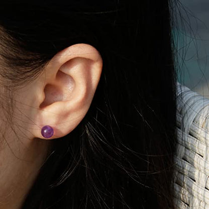 Natural Stone Studs Earrings Crystal Ball Birthstone Earrings Stud Fashion Sterling Silver Ear Jewelry Gift for Women Girl