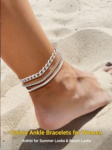 PROSTEEL Trendy Handcuffs Design/Customize Words Ankle Bracelet For Women, 316L Stainless Steel Anklets Silver/Gold/Black Tone, Hypoallergenic, Come with Box - style: 04.3 Layered-Cuban-Silver