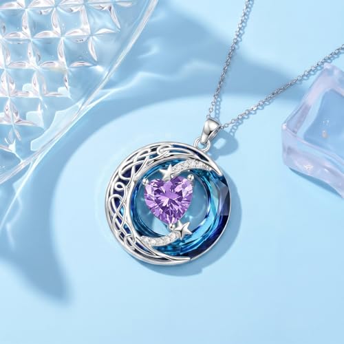 Birthstone Necklace for Women Crystal Moon and Star Pendant White Gold Celtic Moon Jewelry Birthday Graduation Gifts for Wife Her - style: Moon-2
