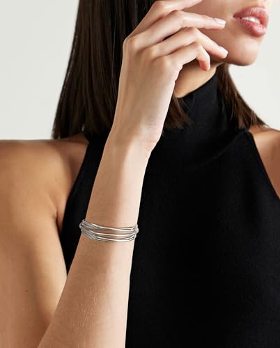 Gold Cuff Bracelet for Women Chunky Multi-layer Cross Wire Open Bracelet Hollow Wide Cuff Bracelets Adjustable Gold Open Cuff Bangle Bracelet - color: Wire Hollow Silver Bracelet