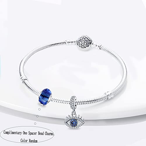 LNQOBU 925 Sterling Silver Charms for Bracelets Necklaces,5A Cubic Zirconias Evil Eye Dangle Beads Charms Jewelry Gift for Women (With one Spacer Beads Charms) - style: E-Evil eye Charm
