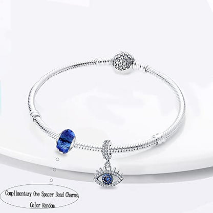 LNQOBU 925 Sterling Silver Charms for Bracelets Necklaces,5A Cubic Zirconias Evil Eye Dangle Beads Charms Jewelry Gift for Women (With one Spacer Beads Charms) - style: E-Evil eye Charm