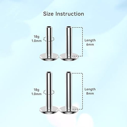 limerencia G23 Hypoallergenic 18g Flat Back Stud Earrings | F136 Implant Grade Titanium Pressfit Threadless Push Pop in Cartilage Helix Labret Lip Monroe Tragus Flat Back Piercing Studs - color: 2mm White CZ Silver