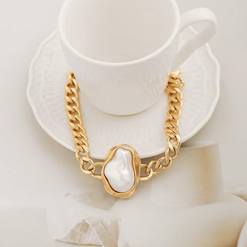 SOFYBJA 18k Gold Plated Personalized Chunky Cuban Oval Link Chain Bracelets for Men Toggle Rope Bracelet Jewelry for Women - style: Pearl Cuban Chain Link Bracelet