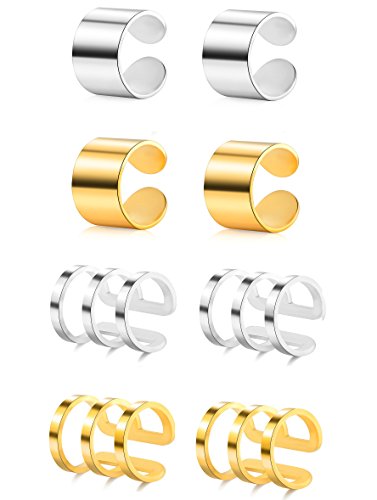 4-10 Pairs Stainless Steel Ear Cuff Helix Cartilage Clip On Wrap Earrings Fake Nose Ring Non-Piercing Adjustable - color: B3:4 Pairs, Silver&Gold Tone