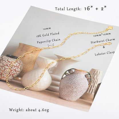 Aobei Pearl 18K Gold Plated Paperclip Chain Choker Satellite Chain Freshwater Cultured Biwa Pearl Pendant Necklace Dainty Turquoise Jewelry for Women - color: Oval Link Chain