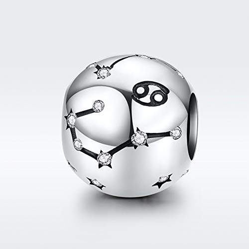 Constellation Charm 925 Sterling Silver Birthstone Bead for Pandora Charms Bracelet-Gift for Anniversary Birthday Christmas Day - color: Cancer（6.22-7.22）