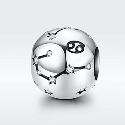 Constellation Charm 925 Sterling Silver Birthstone Bead for Pandora Charms Bracelet-Gift for Anniversary Birthday Christmas Day - color: Cancer（6.22-7.22）